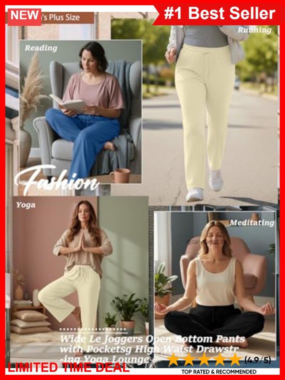 Plus Size Wide Leg Sweatpants High Waist Drawstring Pockets Palazzo Pants - Picture 3 of 6